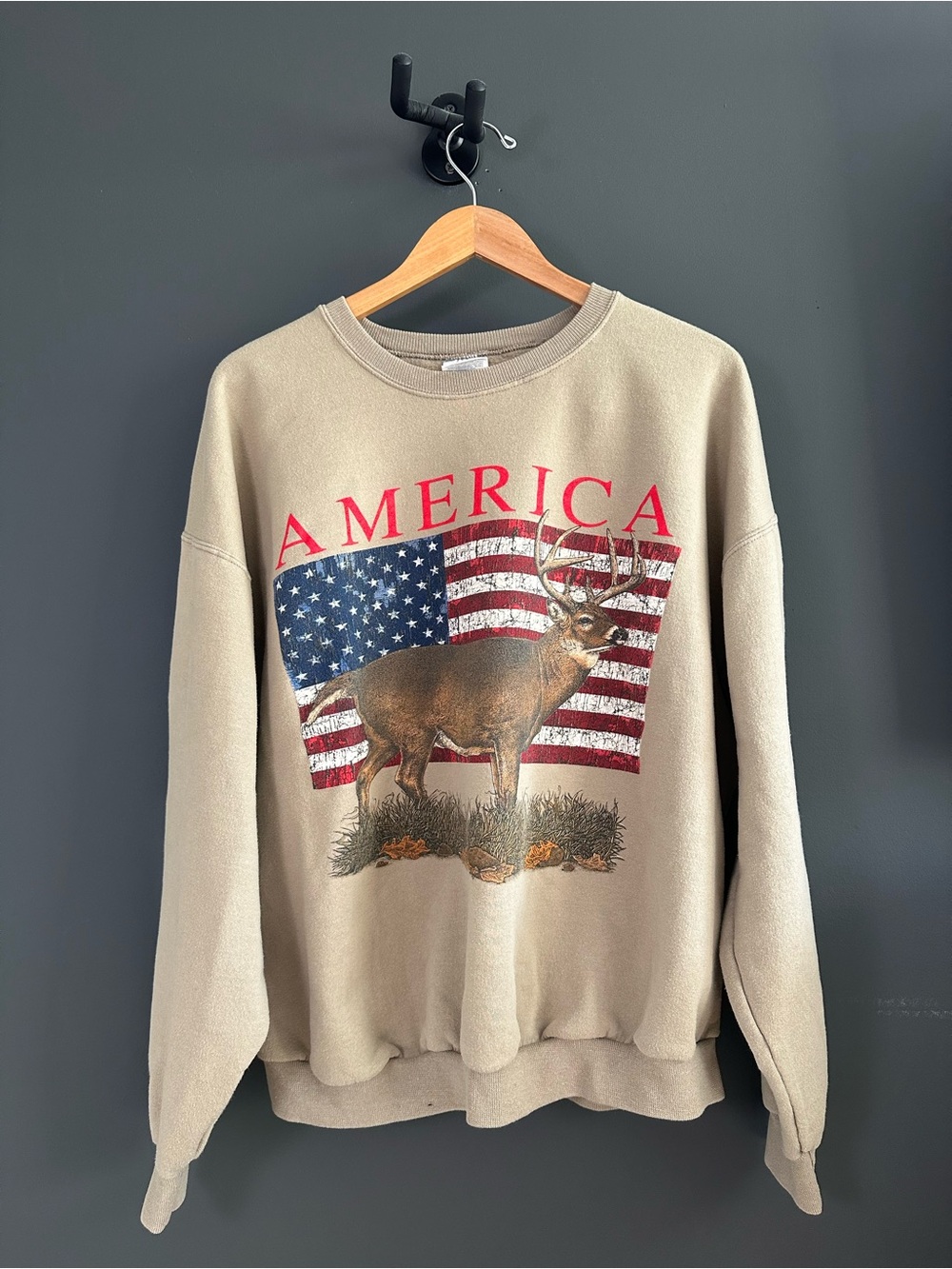 Jerzees America Graphic Crewneck Sweatshirt - Taupe & Red